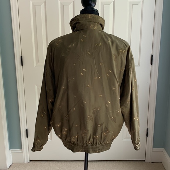 NWT Mureli Pure Silk Metallic Gold Feather Print Retro Bomber Jacket - Picture 4 of 13